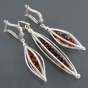 Komplet srebrny z bursztynem