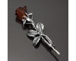 Brosza srebrna róża z bursztynem